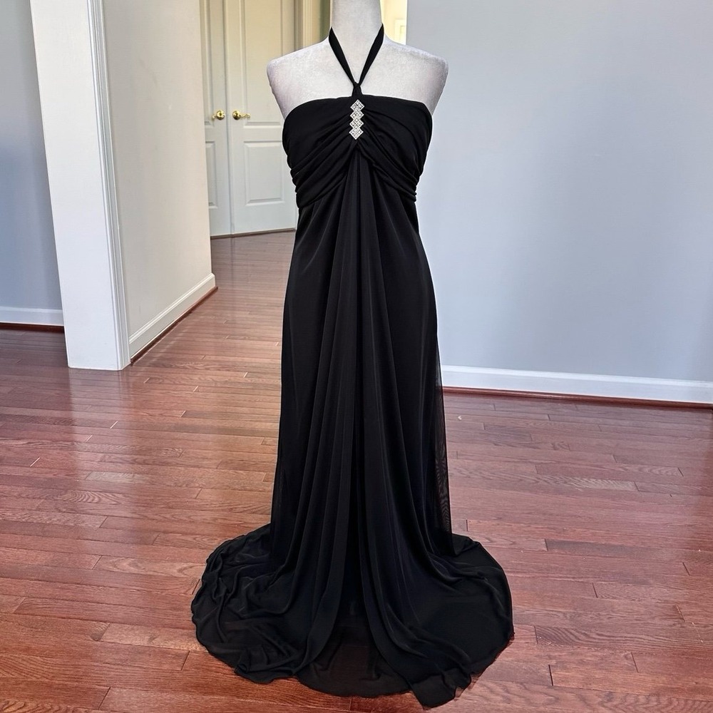 Taboo Black Halter Summer Feminine Embellished Accent Gown Dress Size 22
